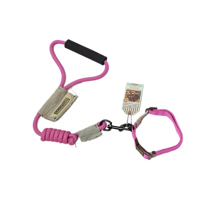 [중국 직배송] 일본산 터치독 강아지 목줄/리드줄 세트 - 편안한 착용감과 탈출 방지 - 로즈 레드 색상 목줄 + 리드줄 세트 - 사이즈 S