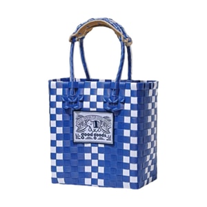 Thai  Handmade Woven Market Basket Tote – Navy Blue White Stripes 1 piece