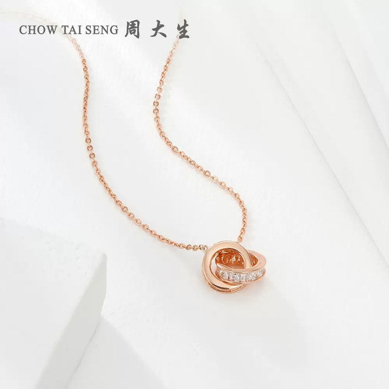【中国直邮】 周大生 环环相扣项链夏季女轻奢小众双环锁骨链纯银生日礼物送女友  璀璨双环项链一条装 3