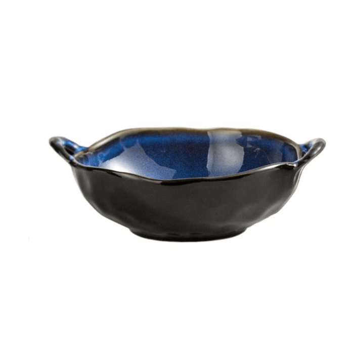 High Color Double Ear Stone Pot Noodles In Soup Bowl Ceramic Tableware Japanese Household Peacock Blue Bowl 22cm * 7cm