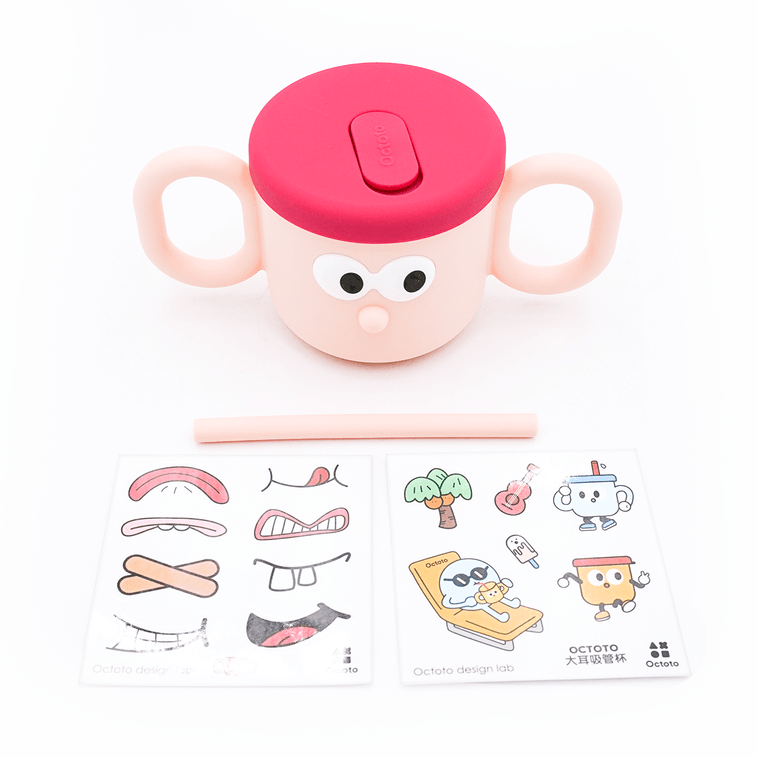 OCTOTO奥克兔兔 宝宝儿童不锈钢吸管杯双耳杯子 250ml 附贴纸 粉色 4