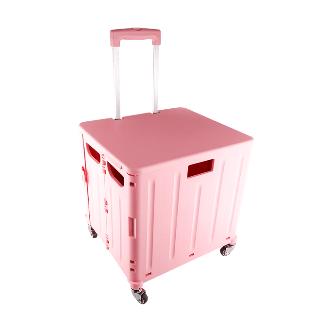 Folding Cart Collapsible Rolling Crate on Wheels Pink 65L