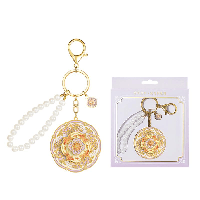 [중국 직송] 용왕자 저택 길조 회전 열쇠고리 가방 펜던트, 보라색 리본과 금 인장, 6*6cm