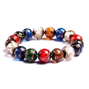 缘来花开 香灰琉璃手串 「七夕礼物」雍和宫手串 五彩多宝吞金兽 时尚手链 金丝琉璃珠手串 送礼盒包装 五彩款 12mm 17颗