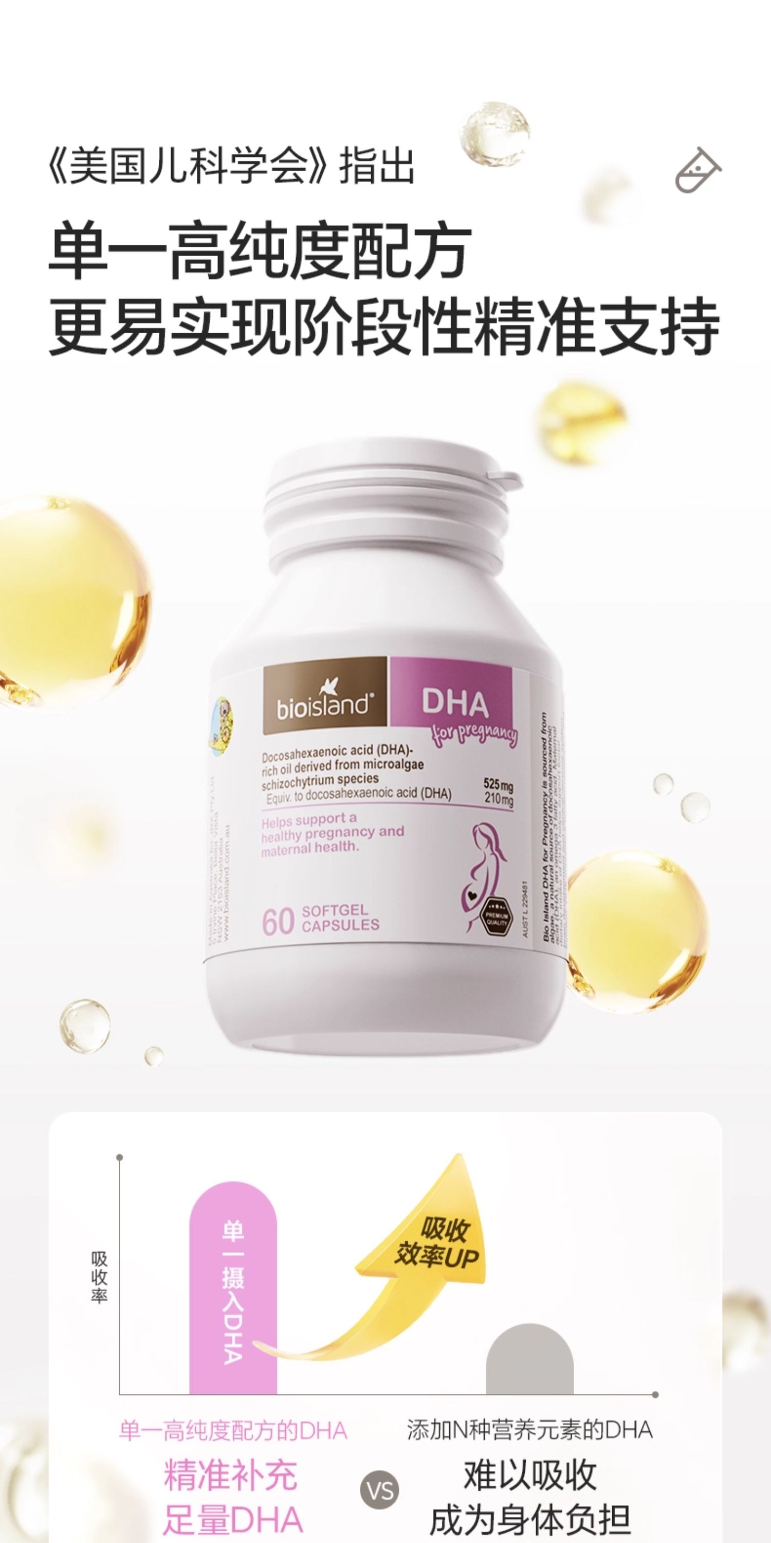 Seaweed Oil DHA for Pregnant Women: Preconception, Pregnancy, and Lactation Balanced Nutrition 60 Softgels per Bottle