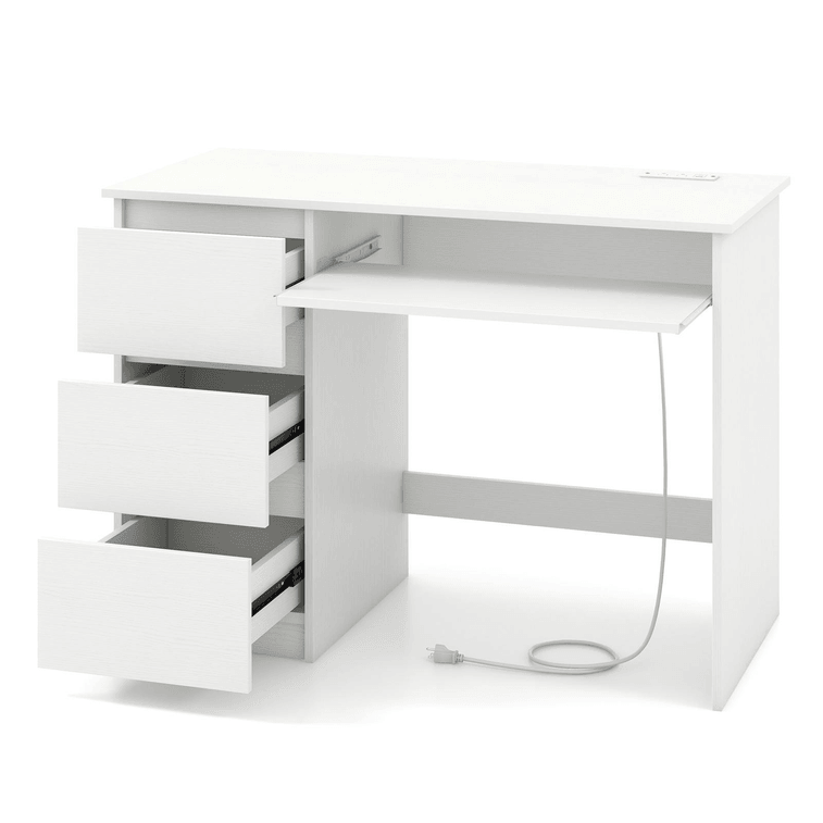 42 Inch Computer Desk With Power Outlet Keyboard Tray And 3 Large Drawers-White 3