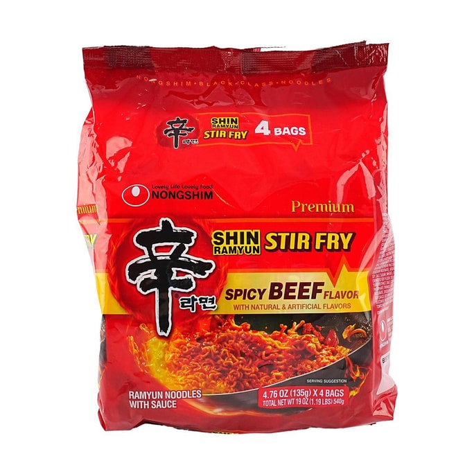 Spicy Beef Flavor Shin Stir Fry Ramen 4.76 oz*4 packs