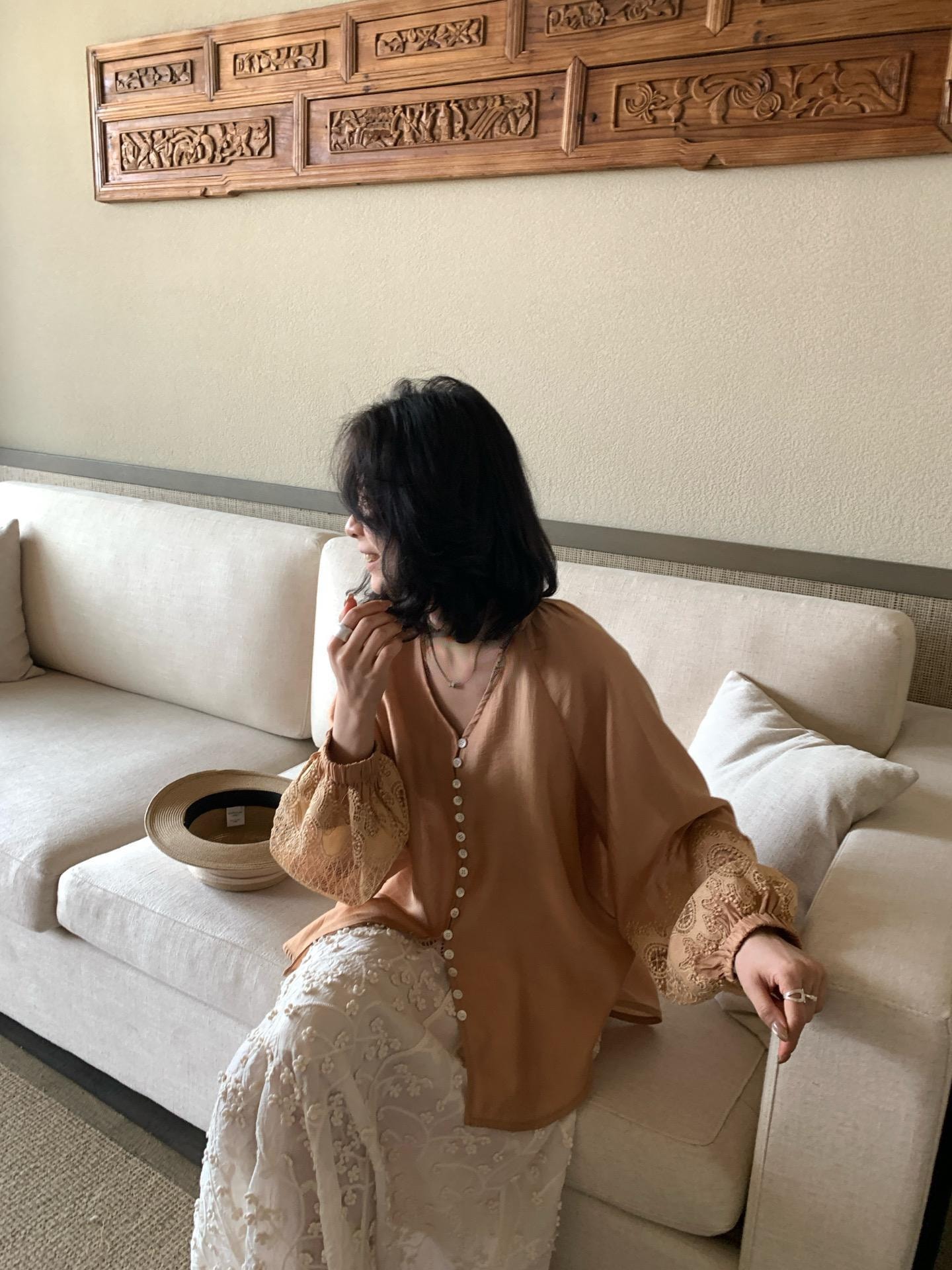 【加拿大直邮】 加拿大 SCENARIO 琥珀微光蕾丝袖上衣 均码 橙色