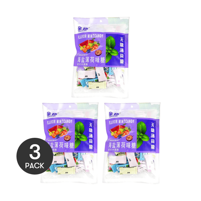Sugar-Free Sea Salt Mints Candy Mixed Fruit Flavor, 7.05 oz *3【3 Packs】【Fresh Breath】