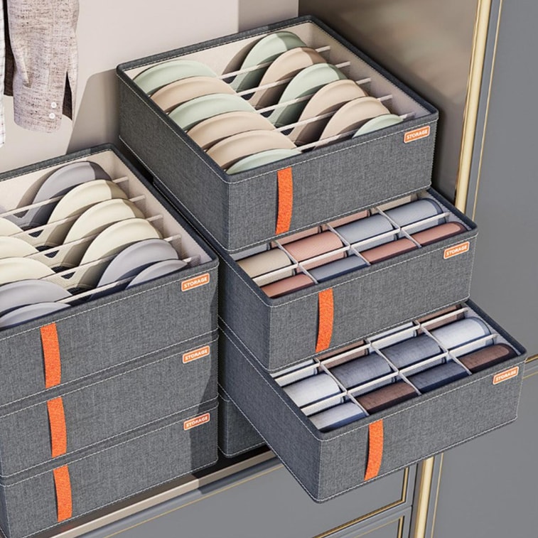 【中国直邮】 HSPM 新款宿舍收纳神器大容量分格式布艺收纳盒 装袜子深灰 20格 11