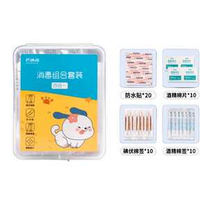 Disinfectant 4-in-1 Portable Kit [Iodine Cotton Swabs10, Alcohol Wipes10, Waterproof Patches20, Alcohol Cotton Swabs10] — All-Season Essential, 1 Box