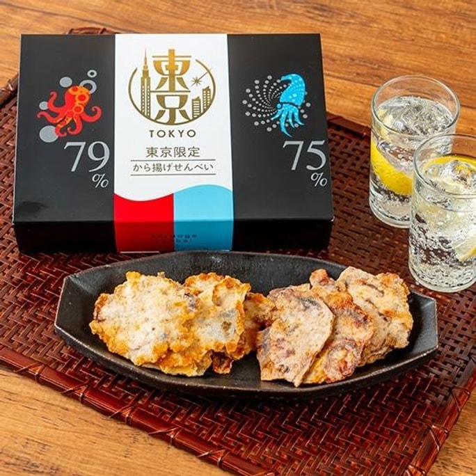 東京限定シーフードせんべいギフトボックス、タコ＆イカ味、2.11オンス