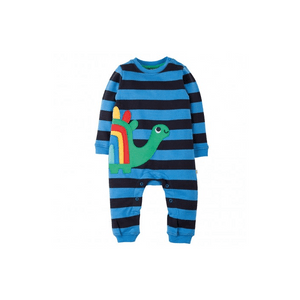 엄마는 나를 사랑해 아기용 아늑한 세일 블루색 두꺼운 줄무늬 공룡 원피스(6-12세)