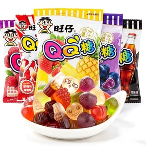旺旺 QQキャンディー フルーツゼリー ライチ味、ストロベリー味、パイナップル味、ブルーベリー味、コーラ味、ミックスフレーバー 5袋パック 20g*袋