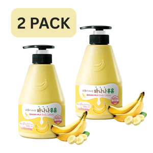 과일나라 바나나밀크 바디로션 듀오세트 - 바나나 추출물이 함유된 한국산 보습 및 진정 스킨케어 세트 (병당 560g / 19.75oz)