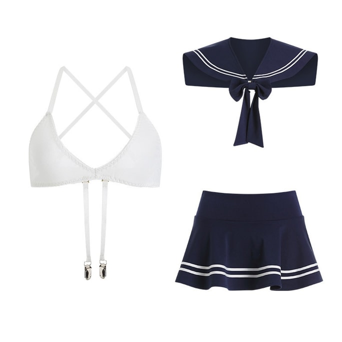 Fun lingerie pure female student outfit hollowed out backless uniform set blue one size fits all