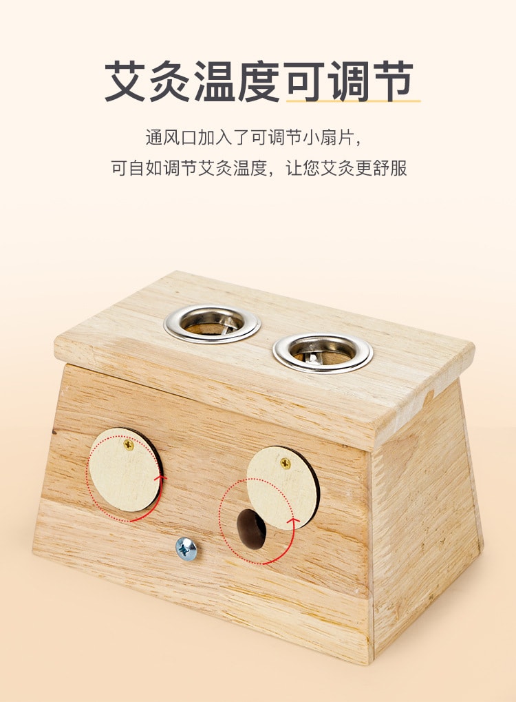 【中國直郵】 艾艾灸 實木艾灸盒隨身灸家用六孔磁鐵款 6 個推進器 + 綁帶 + 經絡圖全套
