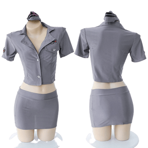Fun lingerie sexy and passionate set flight attendant short skirt uniform seductive women's gray one size fits all