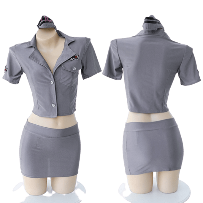 Fun lingerie sexy and passionate set flight attendant short skirt uniform seductive women's gray one size fits all