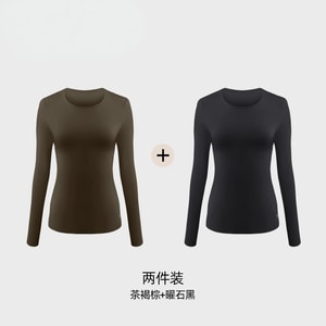 【中國直郵】 小野和子 肌肉底衣 黑色+棕色 S 碼 2件 修身打底衫長袖T卹女士秋上新款圓領保暖內搭
