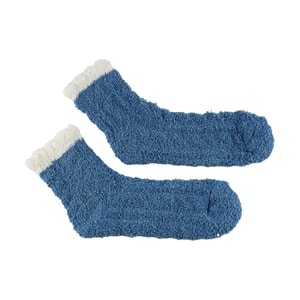 毛绒绒袜子 彩色麻花珊瑚绒 蓝色