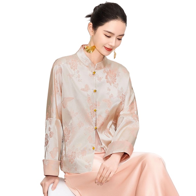 【中國直郵】 HSPM 新款國風新中式立領緞面外套氣質提花上衣女 一件