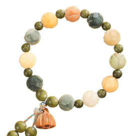 【中国直邮】杭州灵隐财神莲花菩提根手串白玉菩提平安多宝手链 有钱花莲花手串天然绿檀款*1条