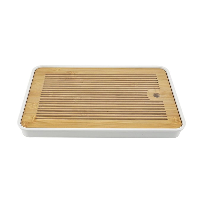 Japanese Style Tea Tray with Drainage Water Cup Holder, 36x24x3.5cm
