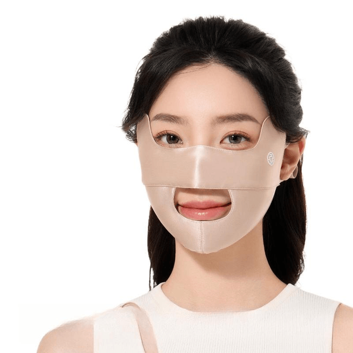 【中國直郵】 夏秦 開口防曬口罩100%真絲防紫外線戶外運動專用 絲霧咖 23.5*13.5厘米