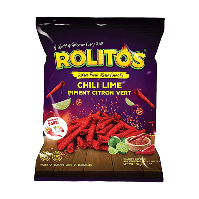 Crispy Rolls Chili Lime Flavor 3.1oz 【Rolled Tortilla Chips】【Spicy and Tangy】
