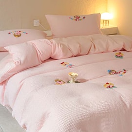 [중국발 다이렉트 메일] Lullabuy 배너 도그 와플 순면 침구 3피스 침구 세트, 기숙사 침실 필수품 (시트*1+이불 커버*1+베갯잇*1) 추가 보너스 베개 트윈 사이즈 두도우 프린세스