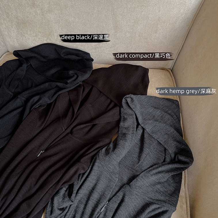 【中國直郵】 HSPM 綿羊毛連帽長袖內搭修身顯瘦半拉鍊打底衫 深黑L 1件 7