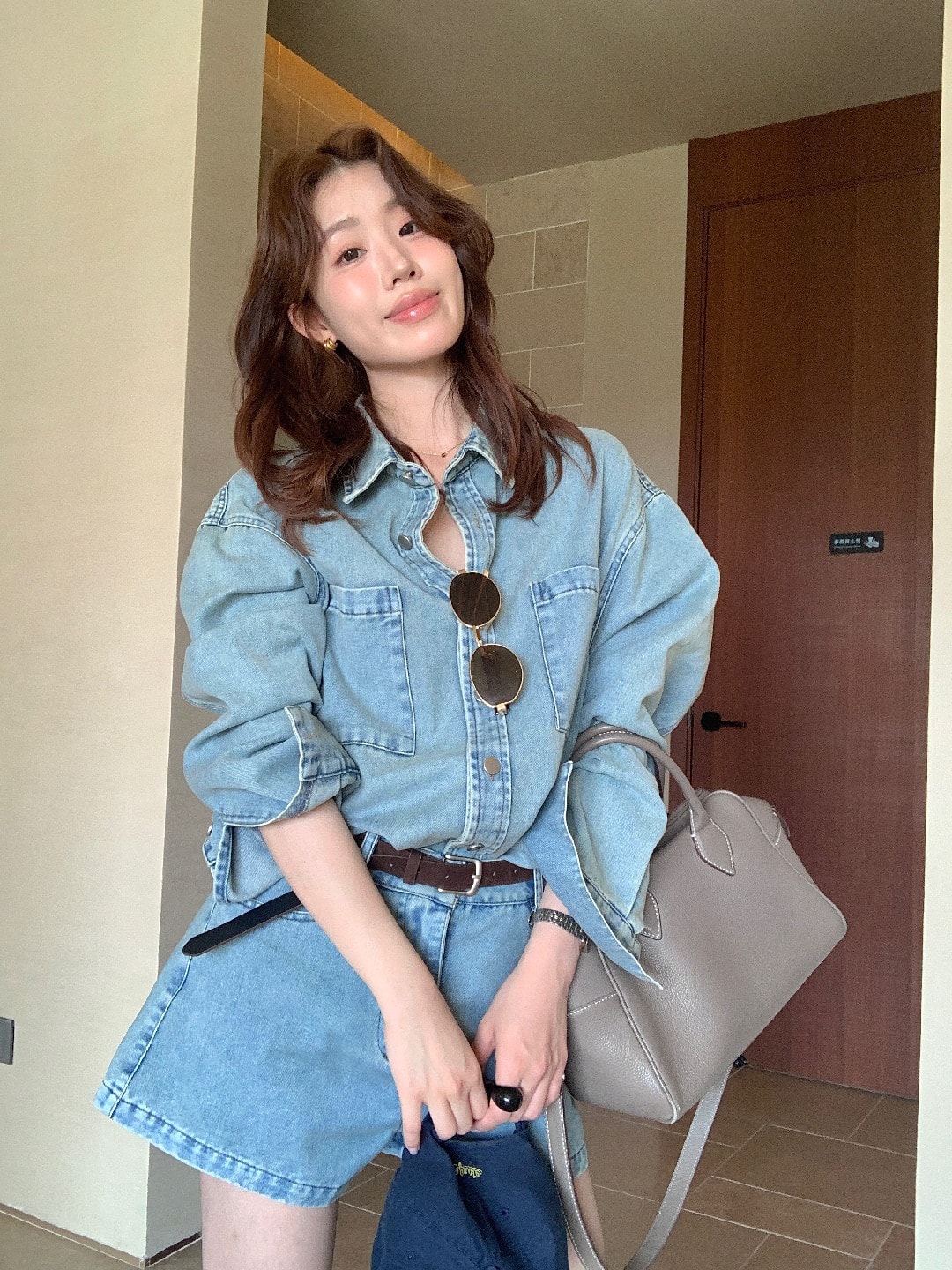 【加拿大直邮】 加拿大 SCENARIO 复古水洗牛仔 衬衫+短裤 2件套装 S-M码 蓝色 蓝色 M