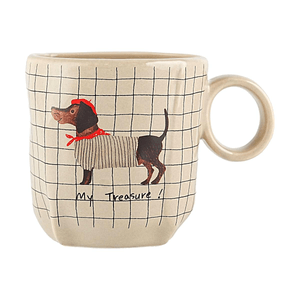 Origami Coffee Mug - White Plaid Dachshund