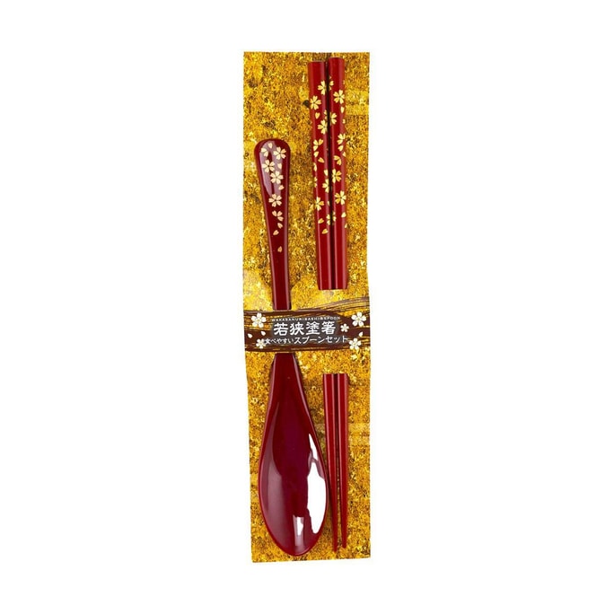日式木製筷子湯匙2件組 漆筷湯匙套裝 紅色