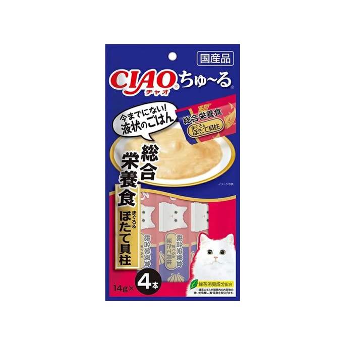Inaba CIAO Churu Premium Cat Treats Comprehensive Nutrition Tuna + Scallop 14g*4