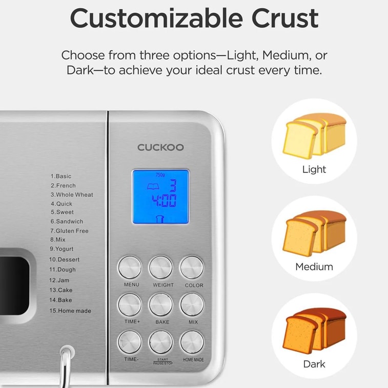 Multi-Functional Automatic Bread Maker Stainless Steel 32.0oz CBM-AAB101S Multi-Functional Cooking 15-Hour Timer 5