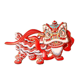 新年獅子舞冷蔵庫マグネット 中華風文化回転赤獅子縁起物 12.5*10cm*1枚