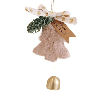 Christmas Decorations, Plush Pendants, New Year Car Hangers, Khaki Christmas Trees + Bells, 25*13cm*1 Piece