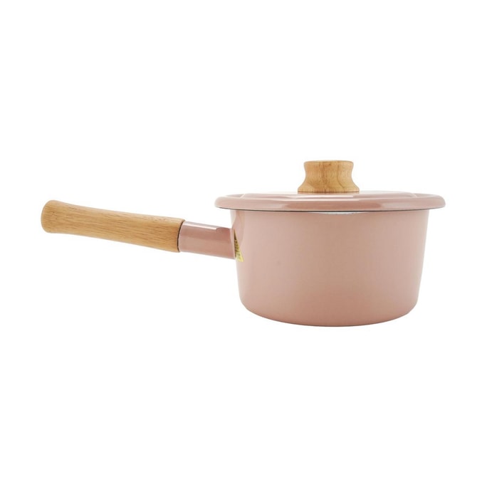 日本FUJIHORO富士琺瑯 小奶鍋單柄湯鍋 碳鋼板玻璃釉 粉紅色 16cm 1.6L