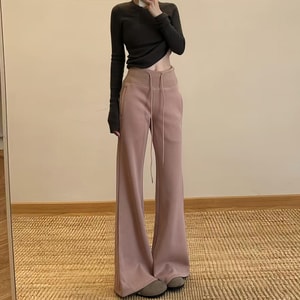 Fleece Lined American Style Flared Casual Sports Pants New Womens High Waisted Slim Fit Thickened Flare Sweatpants Twilight Rose Fleece Version S