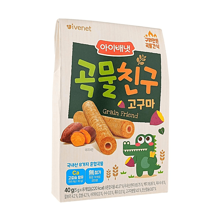 Bebe Grain Friend 아기 곡물 비스킷 고구마맛 0.18oz*8개입 1.44oz 【튀기지 않음】【무농약 곡물】 5