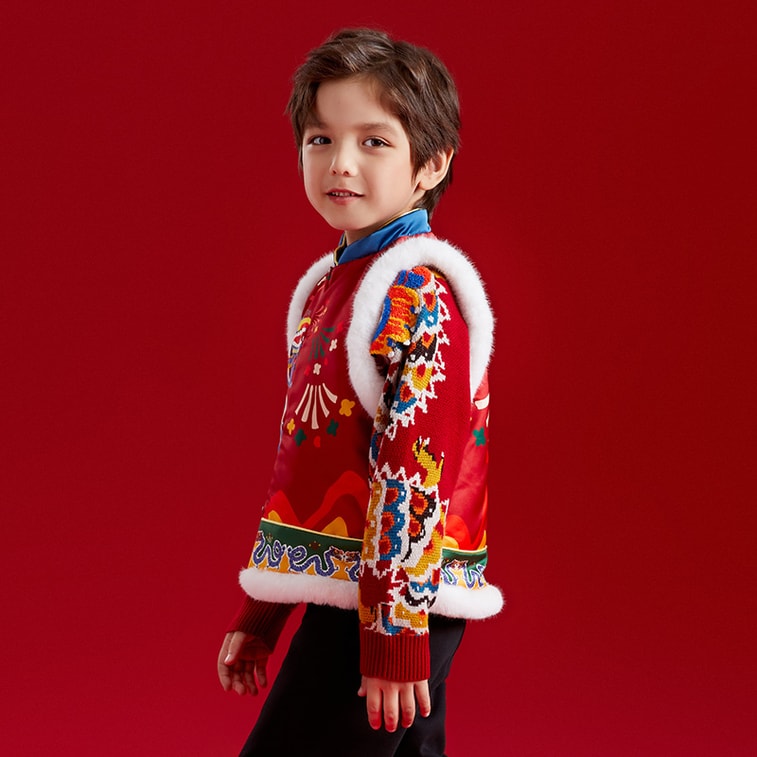 【中国直邮】年衣儿童棉马甲男女秋冬新款婴儿小马褂背心拜年服 紫苑红 150码 11