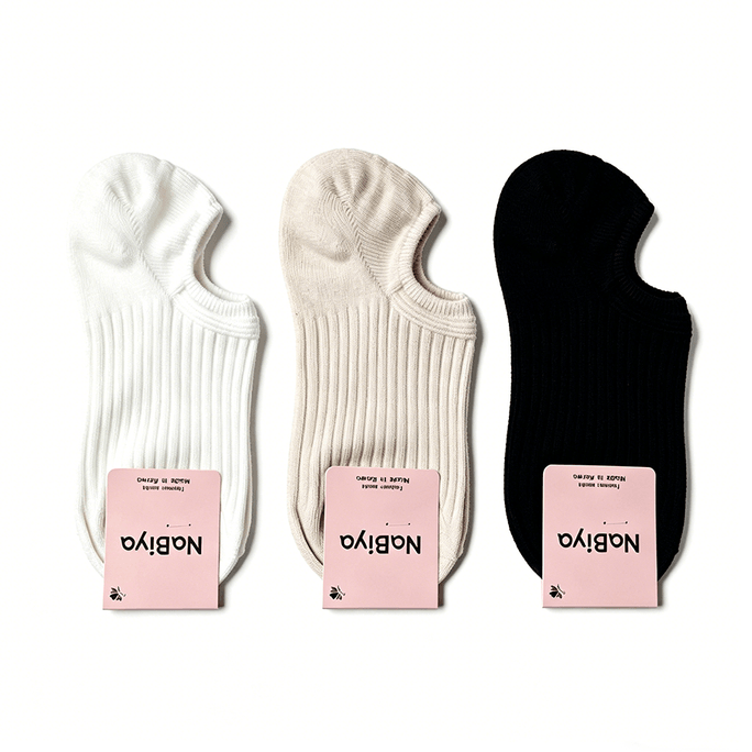 Women's Ribbed No-Show Socks 3 Pack - n Dongdaemun Style, Non-Slip, Soft Cotton, Summer Casual Socks