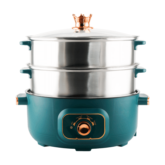 火焰山城 麥飯石鋼籠分離式三層電蒸煮鍋 32cm 5L 兩層蒸格+電煮鍋