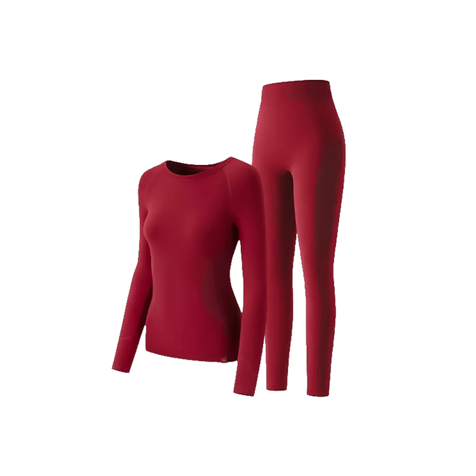 Women's Crew Neck Long-Sleeve Heattech Thermal Underwear Layer Set for Cold Weather Red 155/85 S