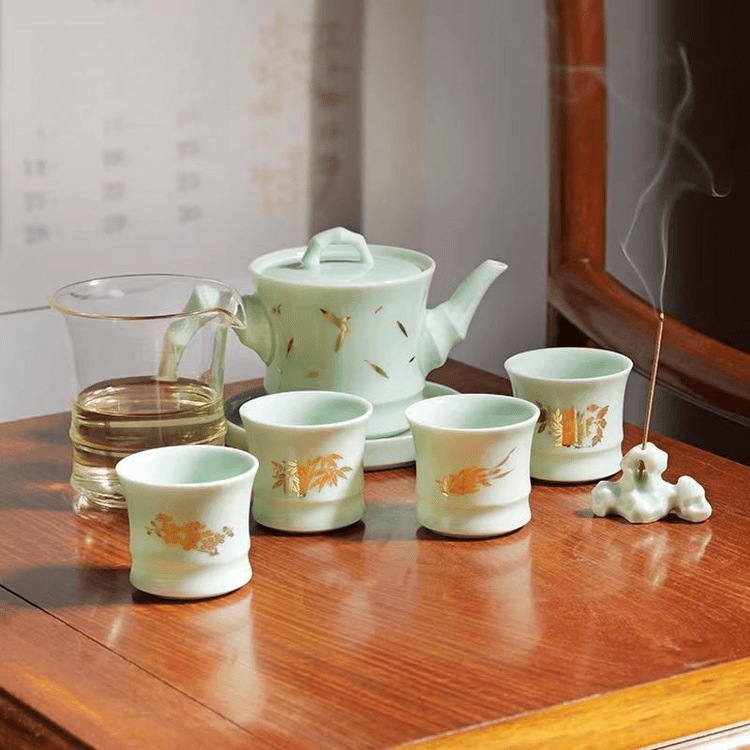 中国直邮】 故宫博物院四君子香薰茶具套装礼盒套装一壶四杯200毫升- 亚米