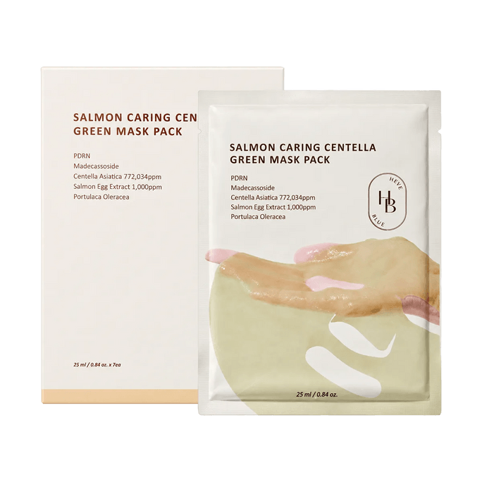 Salmon Caring Centella Green Mask Pack 0.84 fl oz*7 pieces【Soothing & Repairing】【Hydrating】
