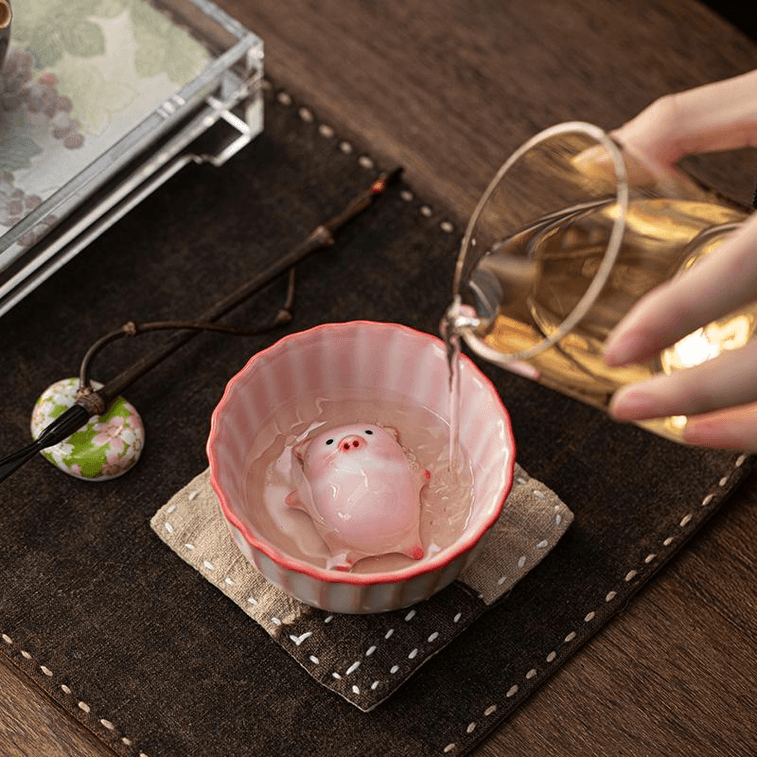 【中国直邮】 网易严选 小猪吐泡杯汝窑茶杯主人杯陶瓷品茗杯菊瓣杯礼盒装 120ML 3