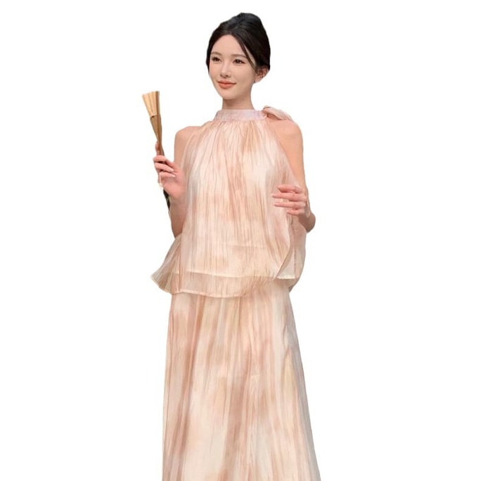 Chinese Style Dyed Top High Waist Loose Skirt Set Size S